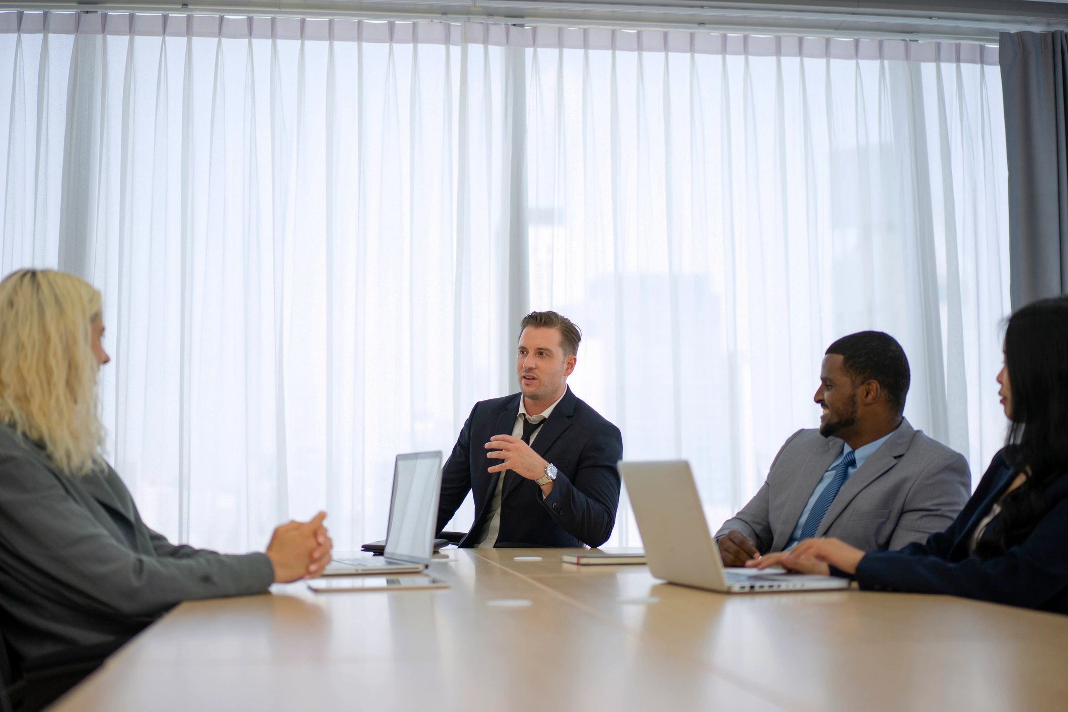 Property management team meeting in office